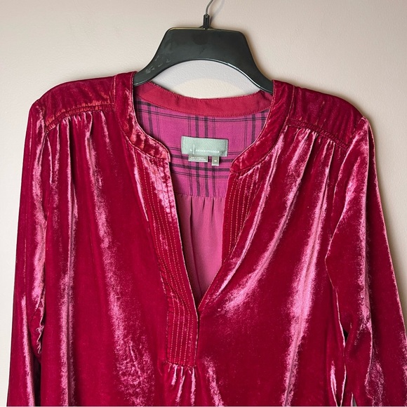 By Anthropologie Red Velvet Dress Long Sleeve XS - Picture 4 of 11
